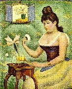 Georges Seurat ung kvinna som pudrar sig oil